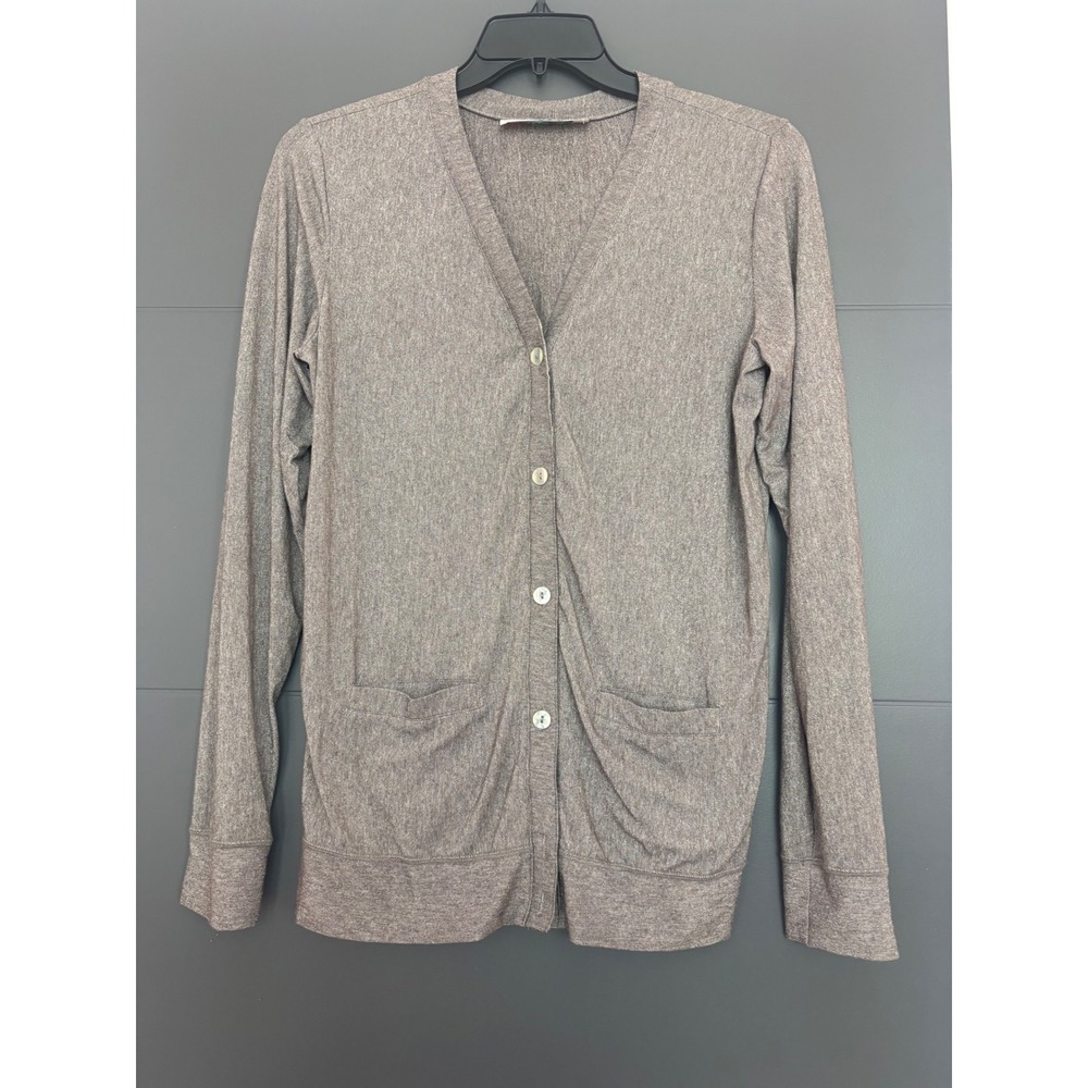Free People FP Beach Metallic Knit Button Front Cardigan Taupe Brown Womens L